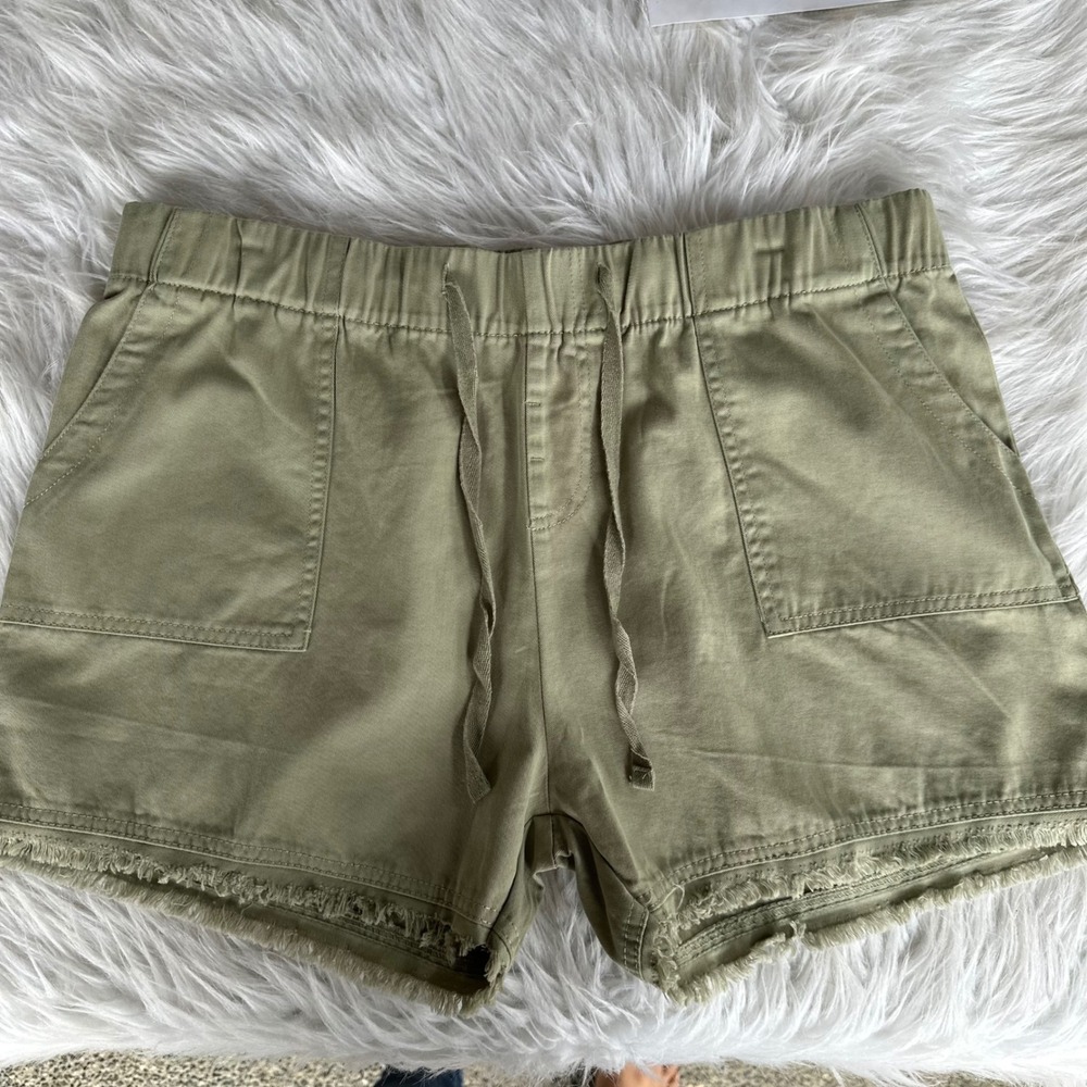 Real Essentials Shorts Olive Green Cotton Utility Frayed Hem Drawstring Size XL